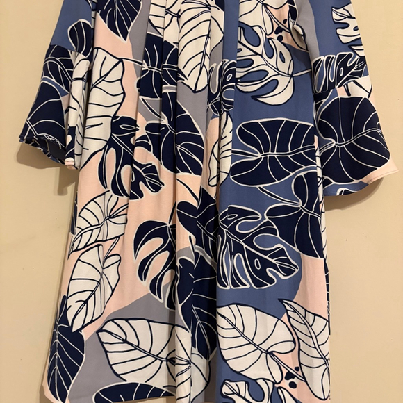 Women's Eva Mendes New York & Company Blue Pink Leaf Print Mini Dress XS - Picture 6 of 15